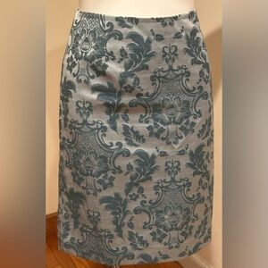 MERONA Silver Gray Damask Design Skirt Fully Lined Zipper Closure Sz.6